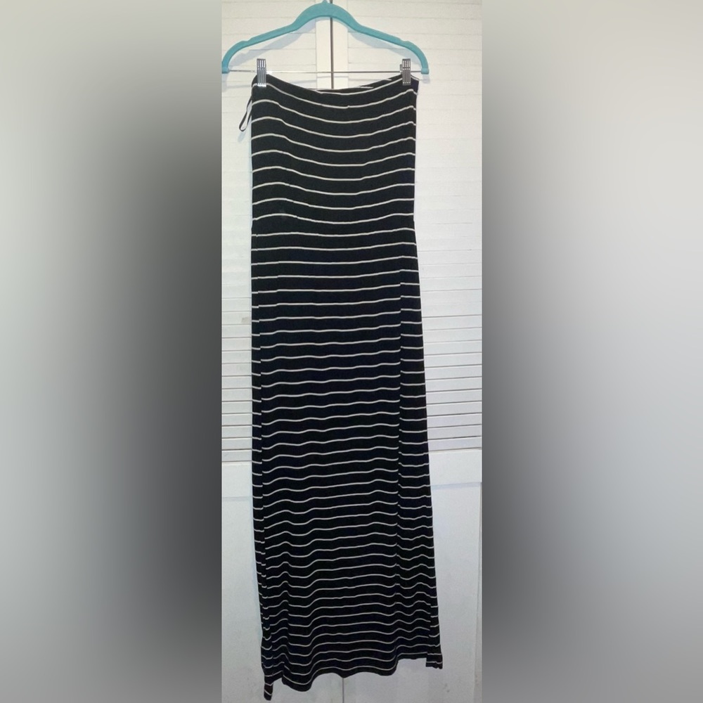 Black and white stripe tube top maxi dress